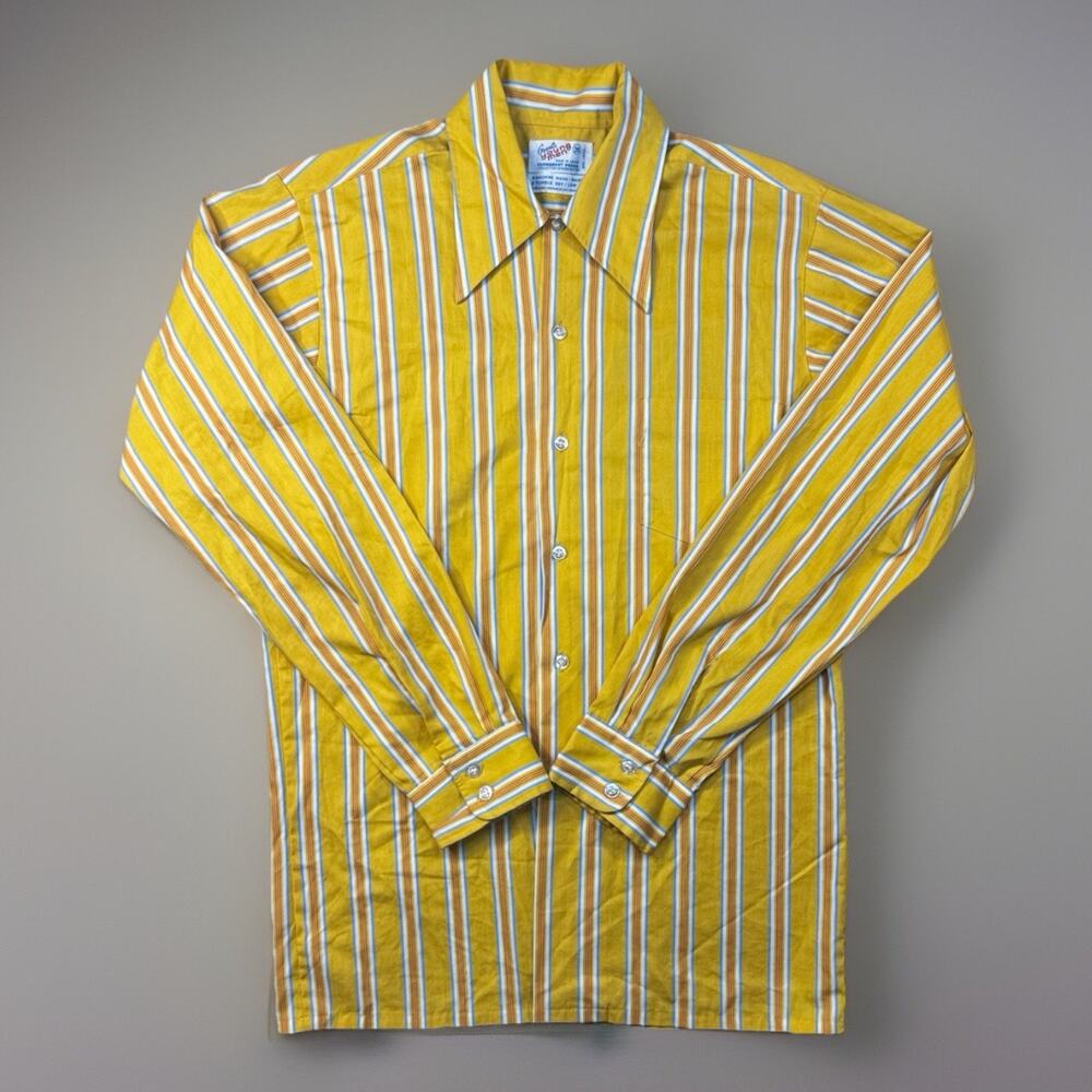 Grant's Jeans Vintage 70s Stripe Shirt Japan Yellow Sz 28 1125